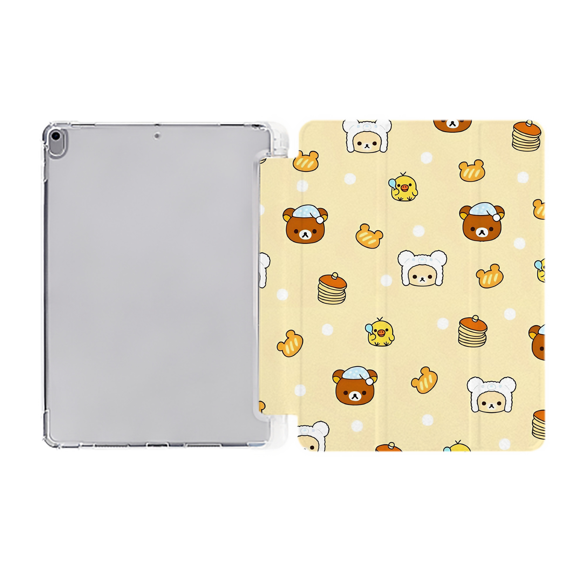（画像用） リラックマ リラックマ キイロイトリ Rilakkuma Korilakkuma Kiiroitori IPad ケース ペン収納付き 三つ折りスタンド PUレザー×シリコン 対応機種9.5/10.5/10.9インチ